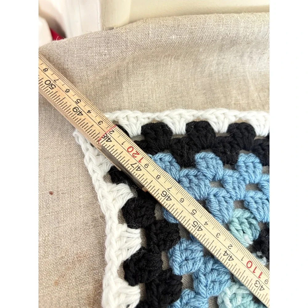 Handmade Crochet Granny Square Blanket Blue Black White Diamond Afghan‎ 48x48